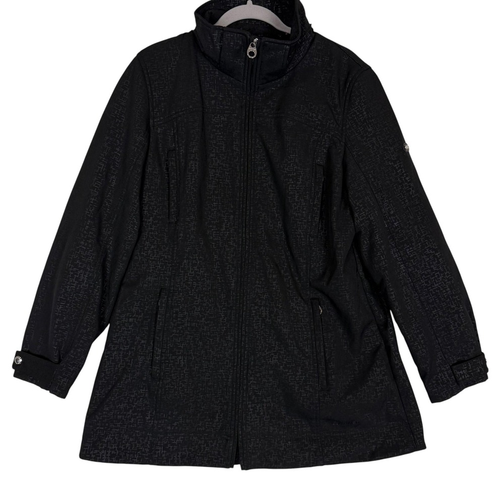 Calvin Klein Coat Womens XL Black Softshell Rain Hooded Water Resistant Zip